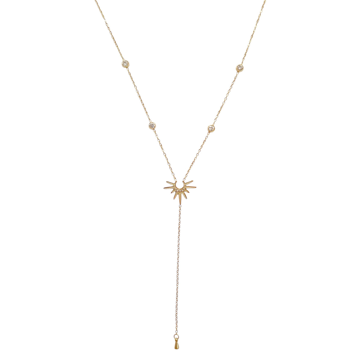 Collier en Y demi Soleil et Strass Acier Inoxydable - Barbara