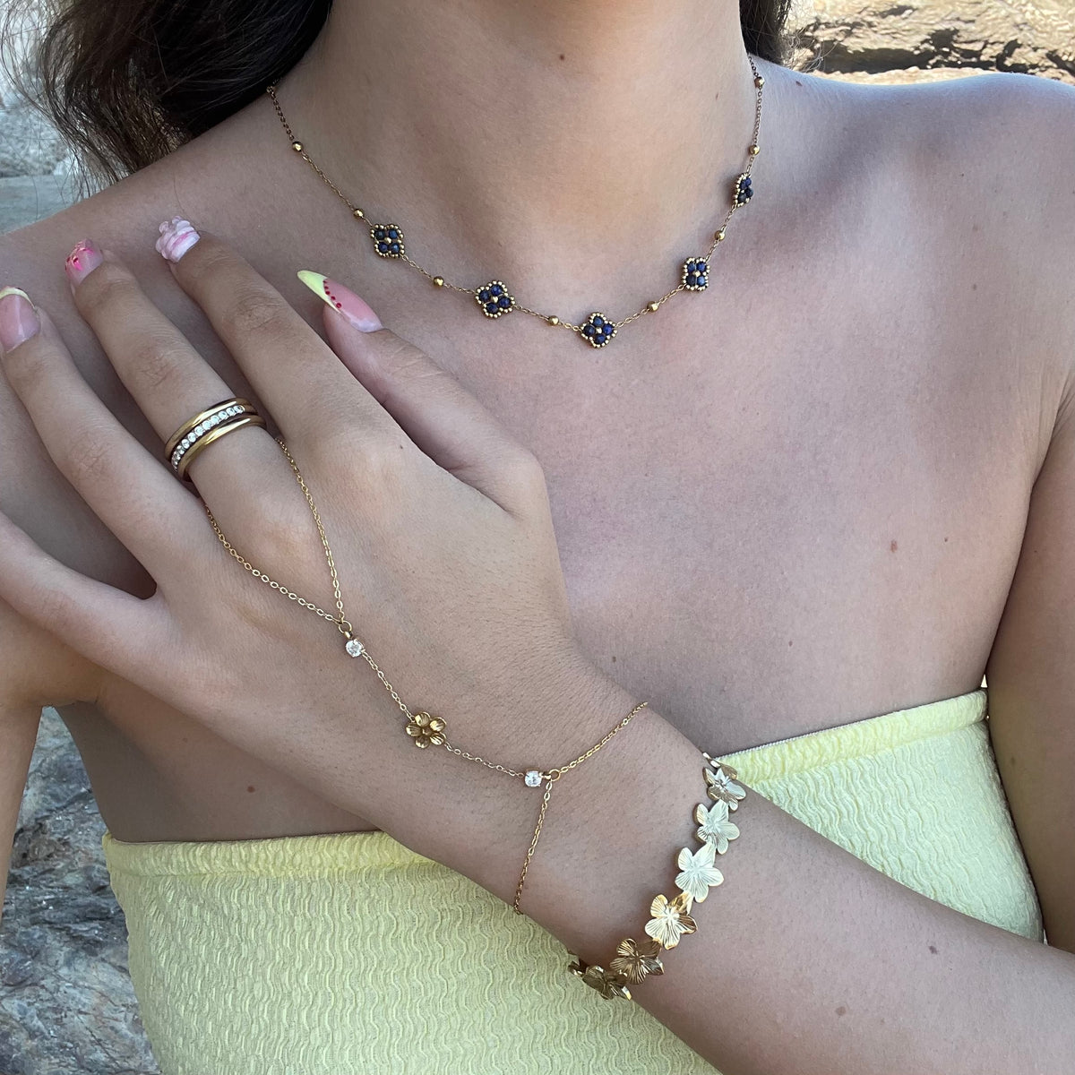Collier Trèfle et Perles Bleu - Chance