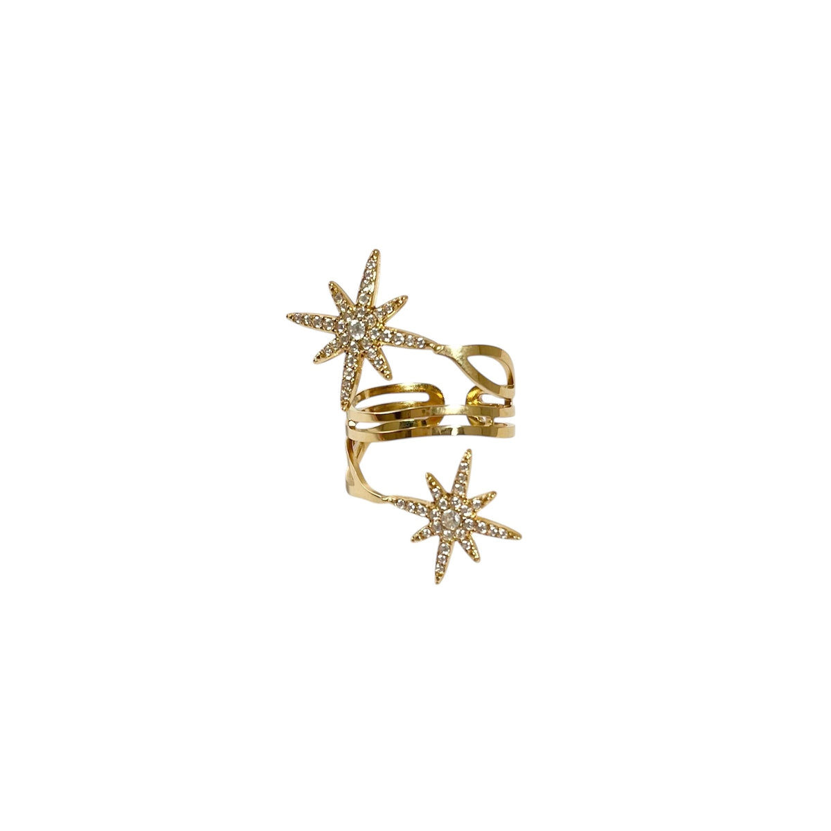 Bague 2 étoiles ajustable doré tendance en acier inoxydable pour femme 