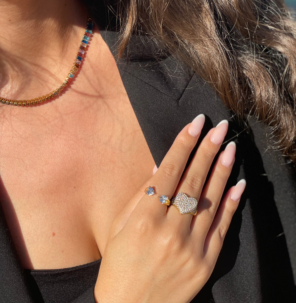 Bague cœur ajustable en acier inoxydable doré tendance pour femme