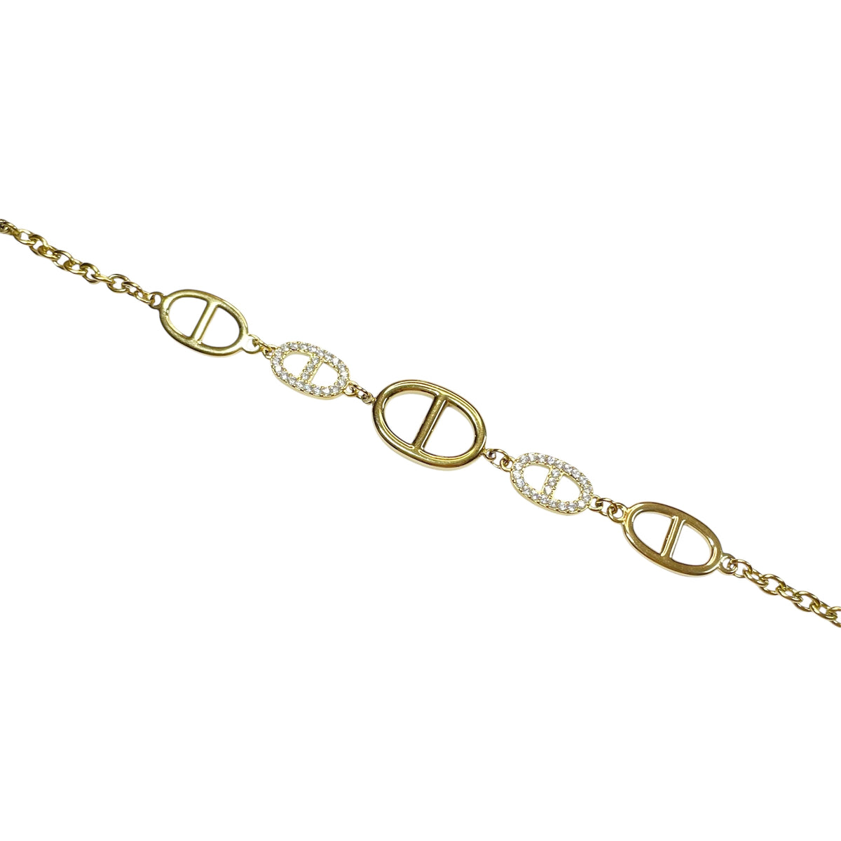 Bracelet maille marine avec strass scintillants  en acier inoxydable doré, bijou élégant et raffiné pour femme.