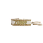Bracelet j'adore tissu blanc tendance pour femme