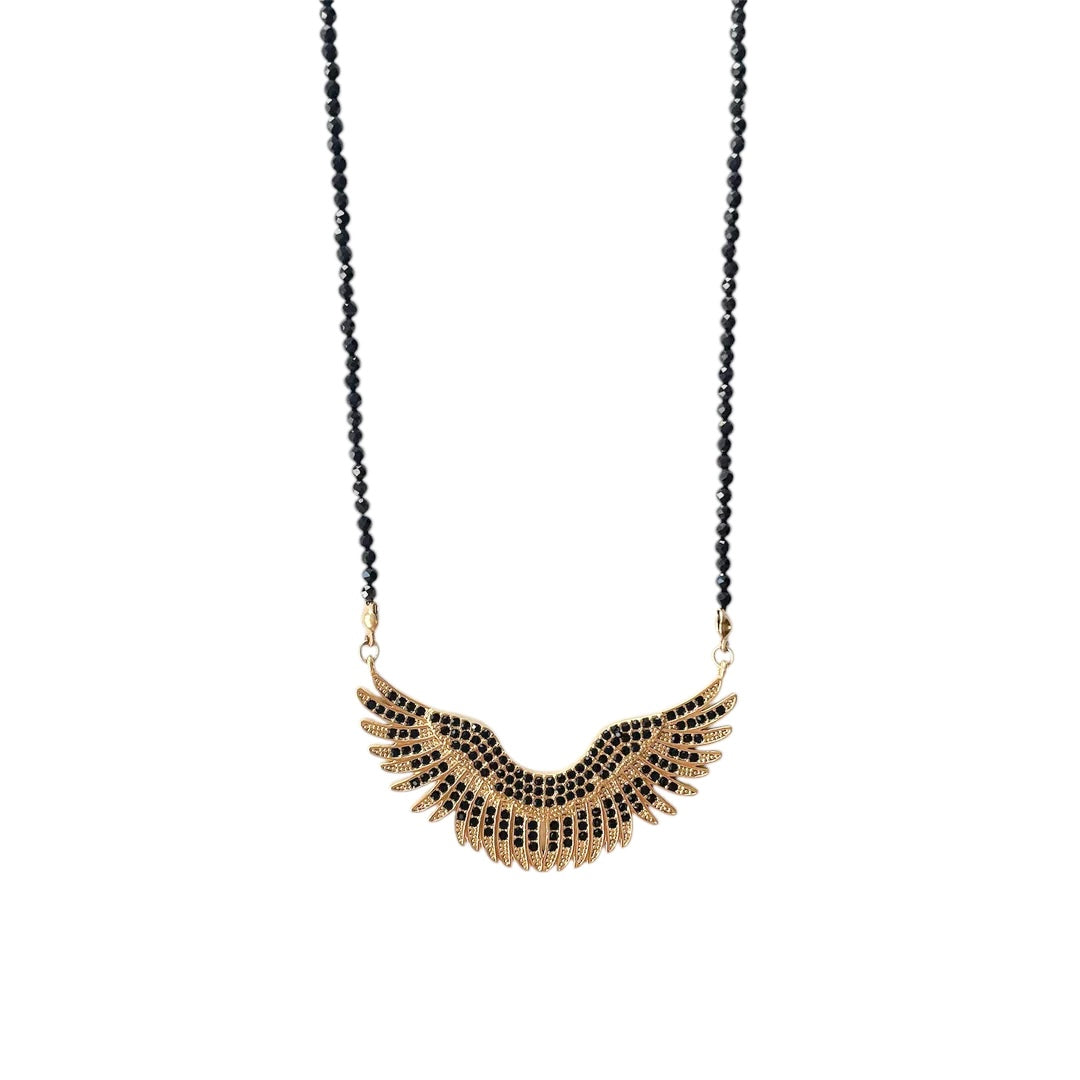 Collier avec pendentif aile doré et pierres naturelles de tourmaline pour femme