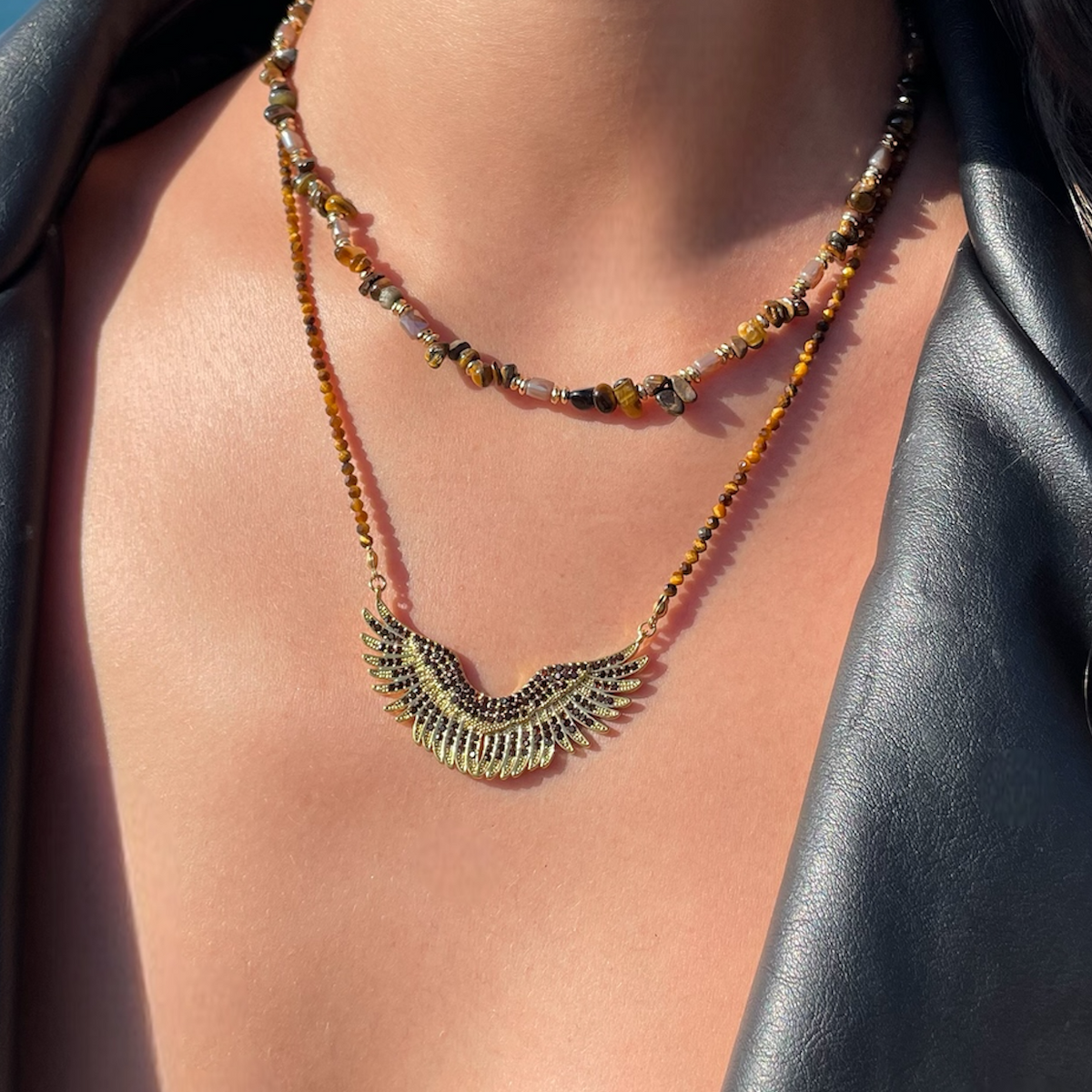 Collier aile œil de tigre tendance pour femme 