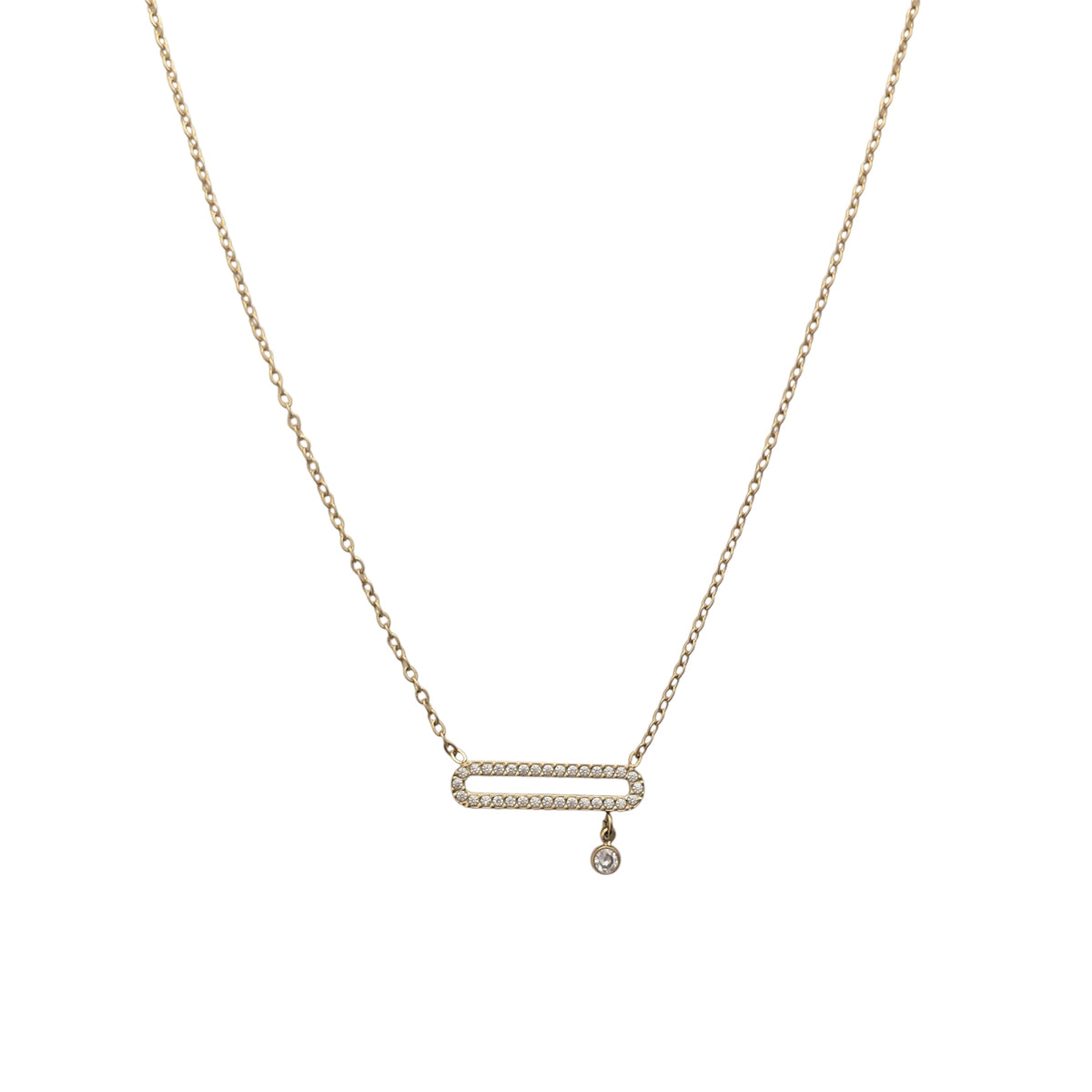 Collier barre horizontale fine zircon en acier inoxydable doré pour femme 
