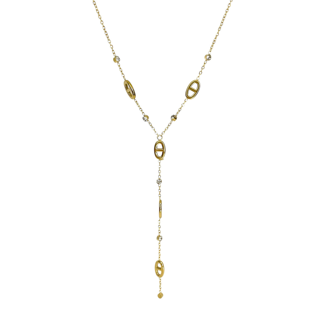 Collier maille marine en forme de y en acier inoxydable doré pour femme 