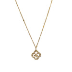Collier pendentif étoile et trèfle blanc nacré serti d’oxyde de zirconium en acier doré pour femme