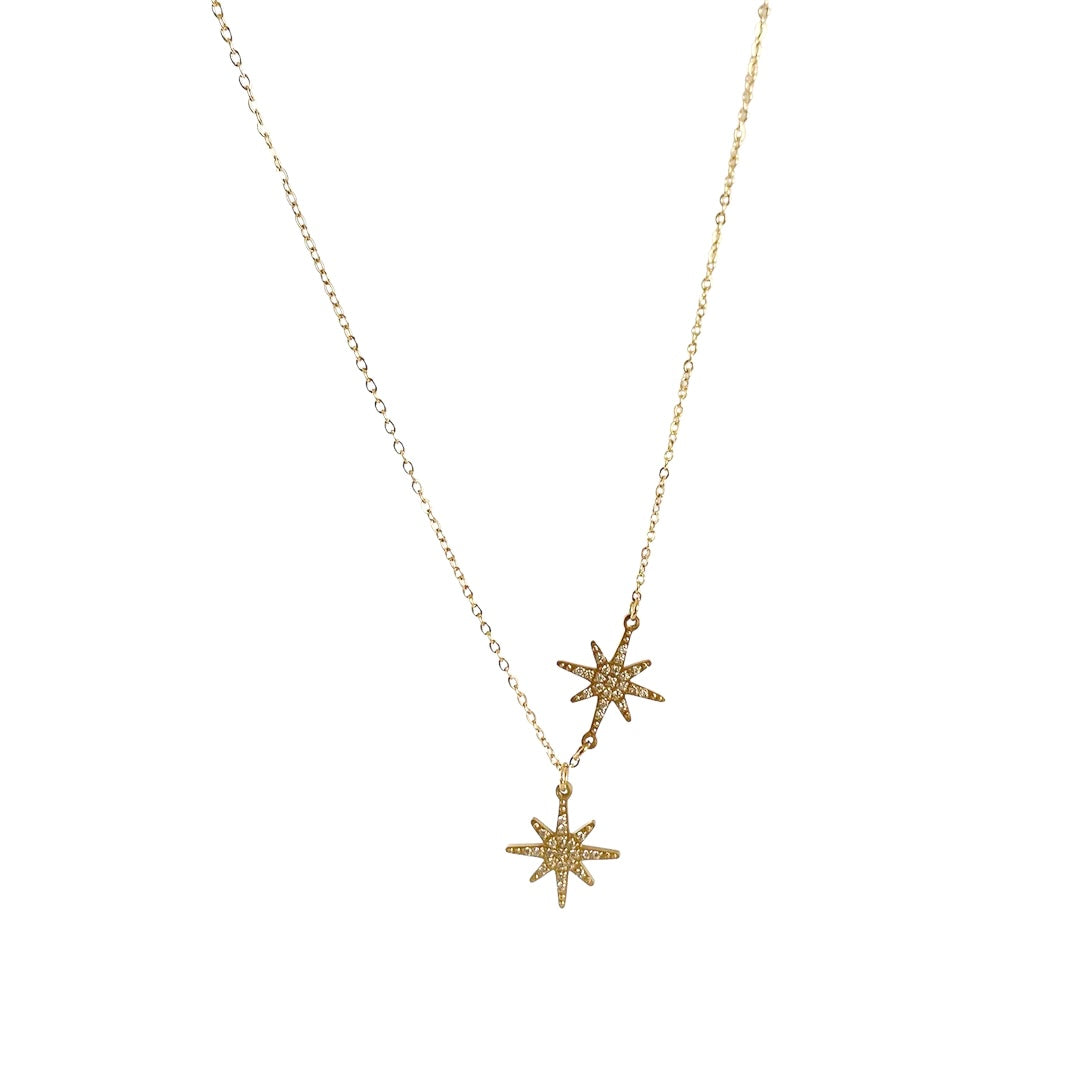 Collier fin double étoiles dore en acier inoxydable pour femme 