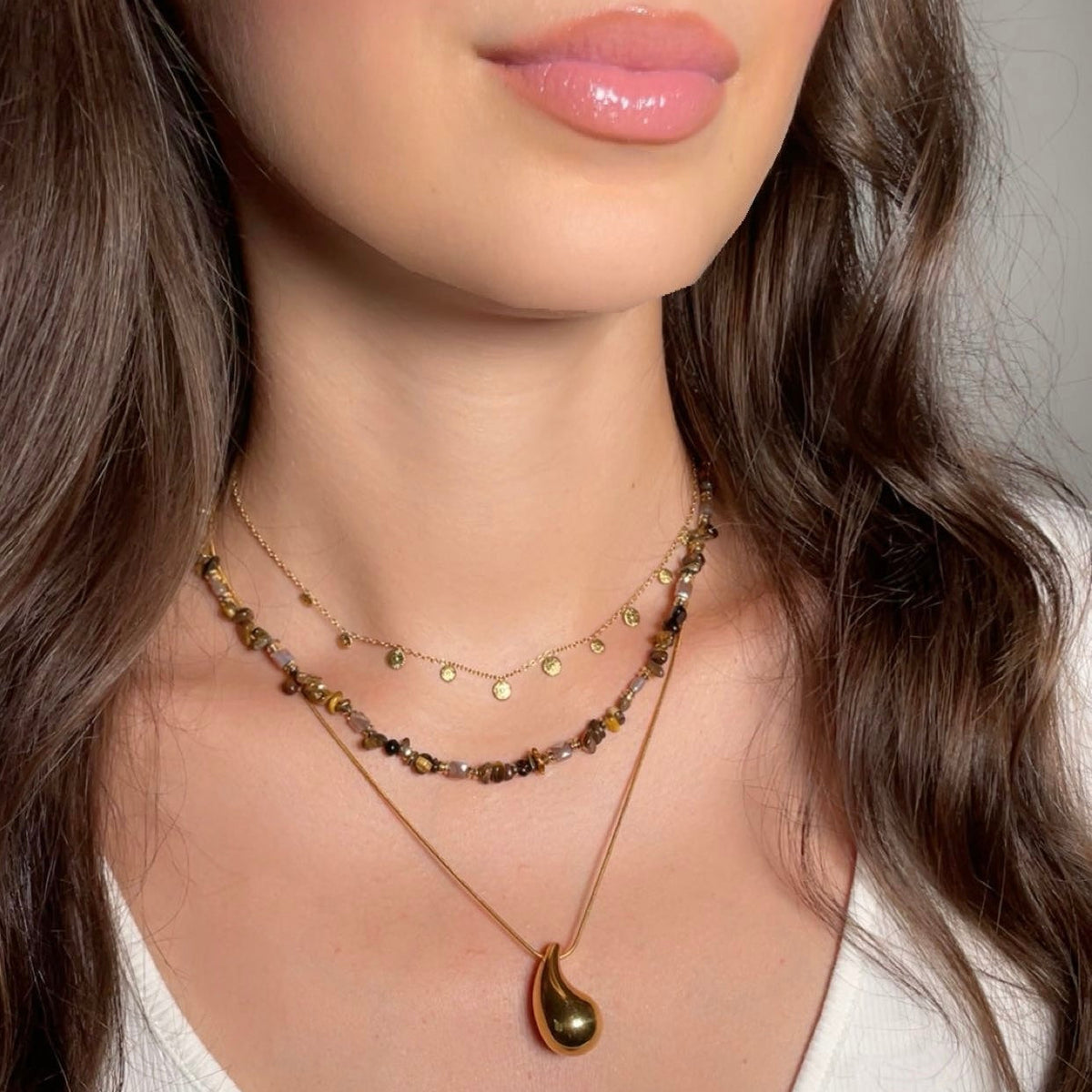 Collier goutte d’eau acier inoxydable dore femme 