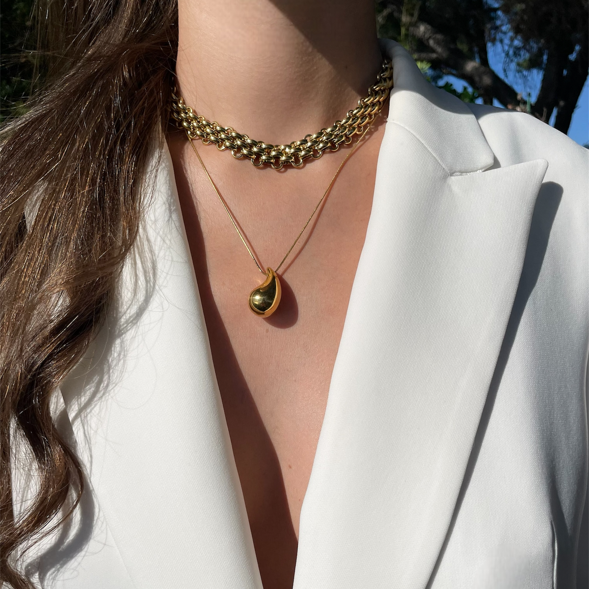 Collier à grosse maille en acier doré pour femme 