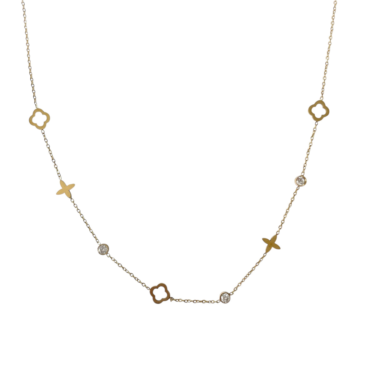Collier trèfles et etoiles en acier inoxydable doré pour femme 