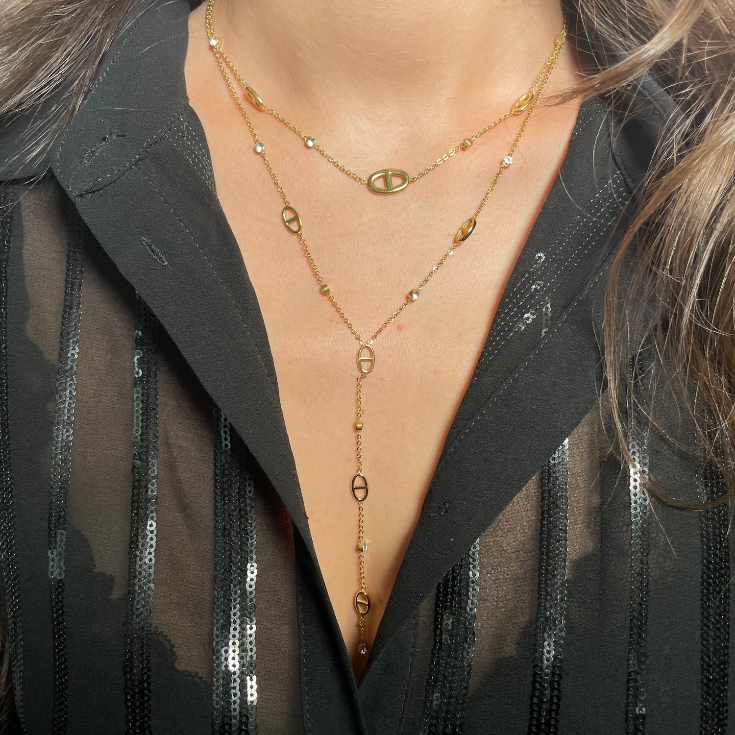 Ras de Cou Maille Marine Strass Acier Inoxydable - Hailey
