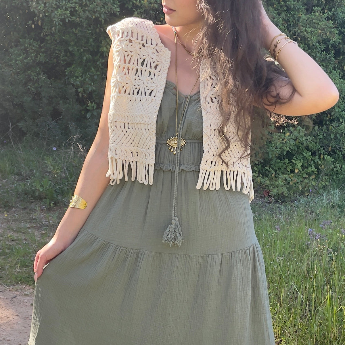 Gilet crochet blanc bohème 100% coton tendance pour femme 