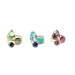 Bague femme 3 rangs en acier inoxydable doré avec cristaux Swarovski et pierre naturelle