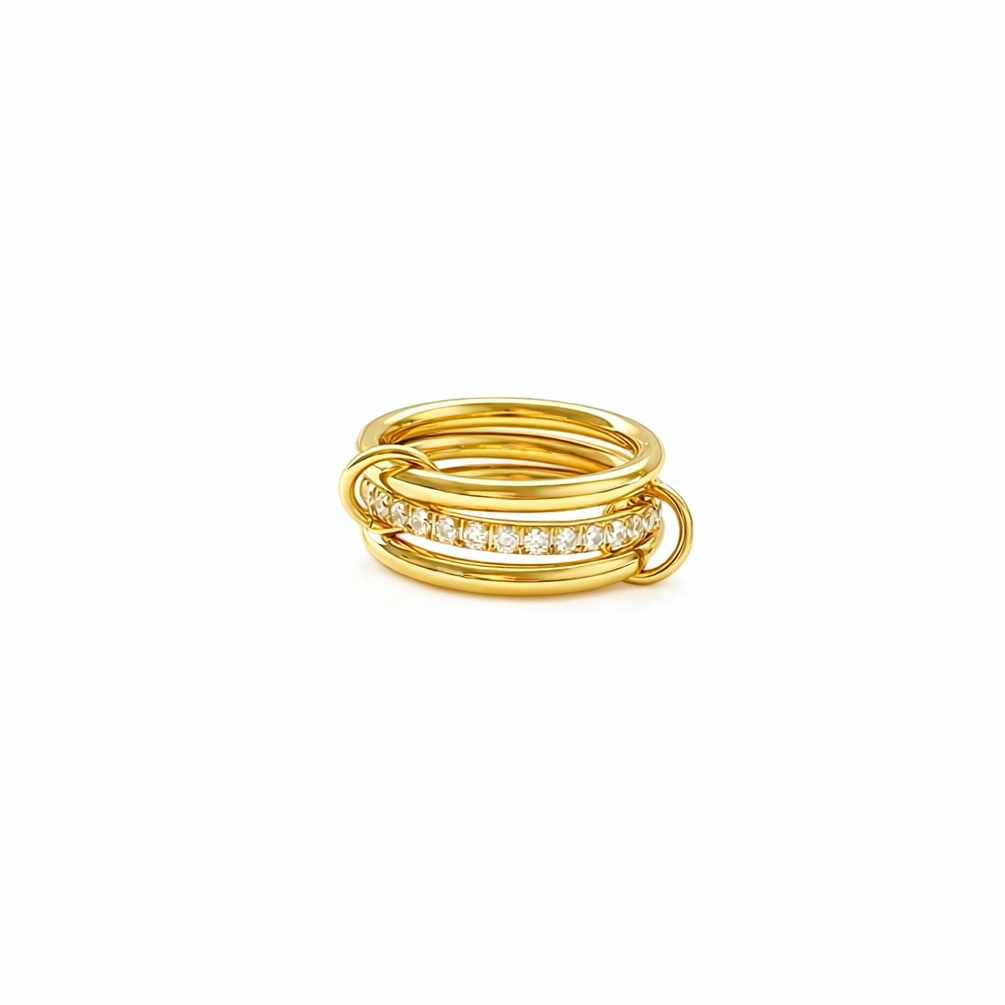 Bague 3 anneaux triple tendance en acier inoxydable doré pour femme 
