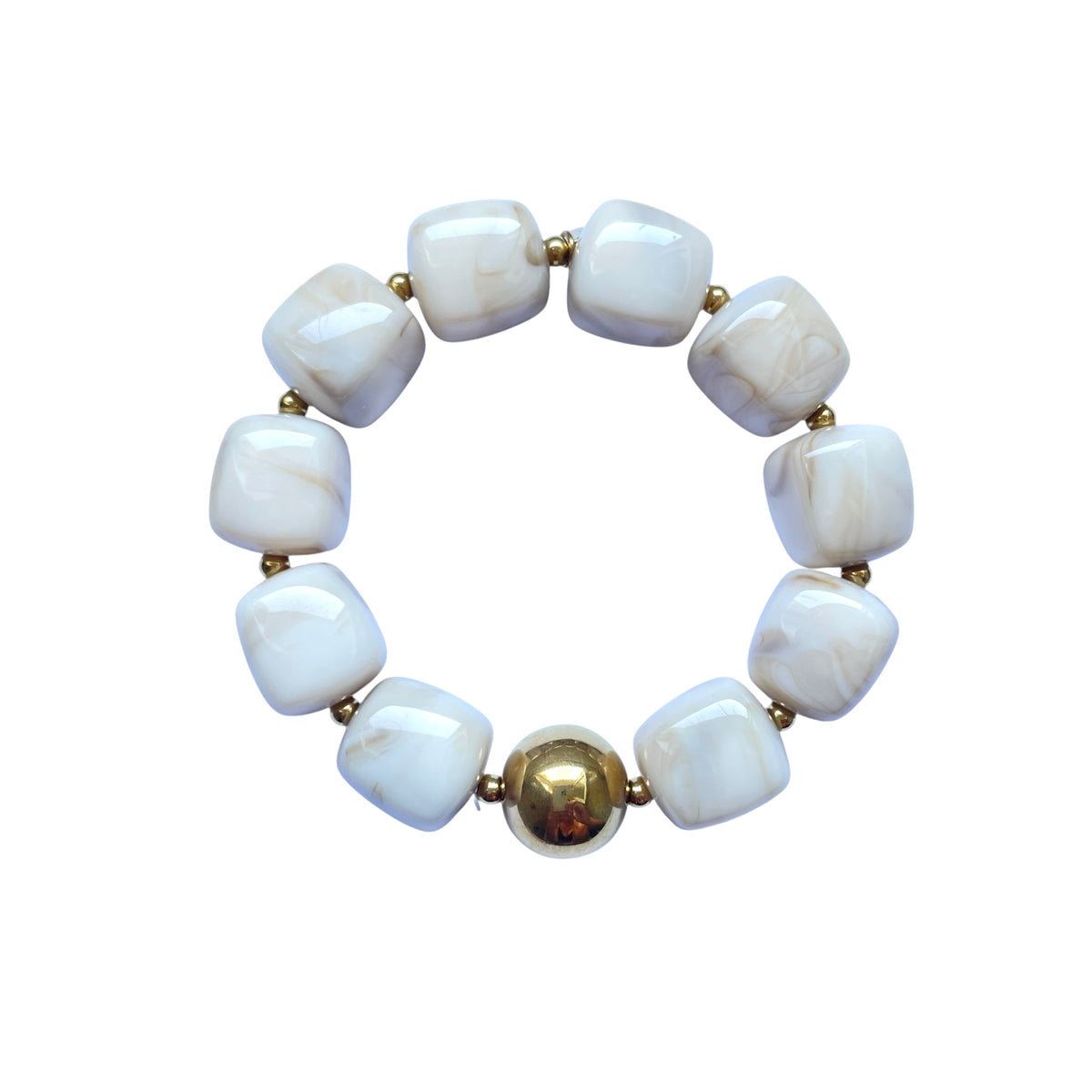 Bracelet en résine blanche effet marbré avec perles dorées en acier inoxydable, ajustable et résistant à l'eau pour femme 