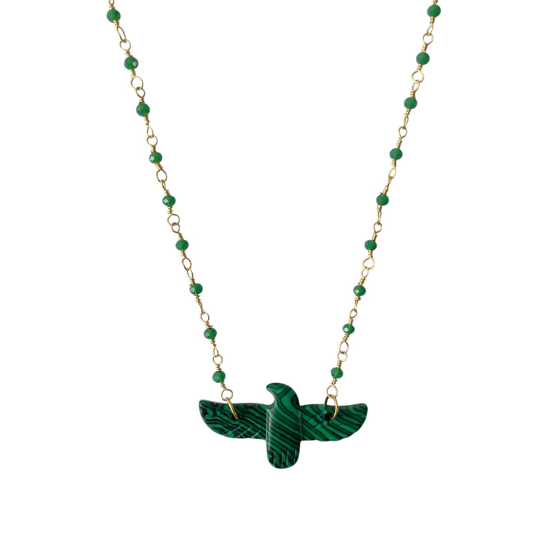 Collier aigle en acétate vert pour femme, chaîne doré